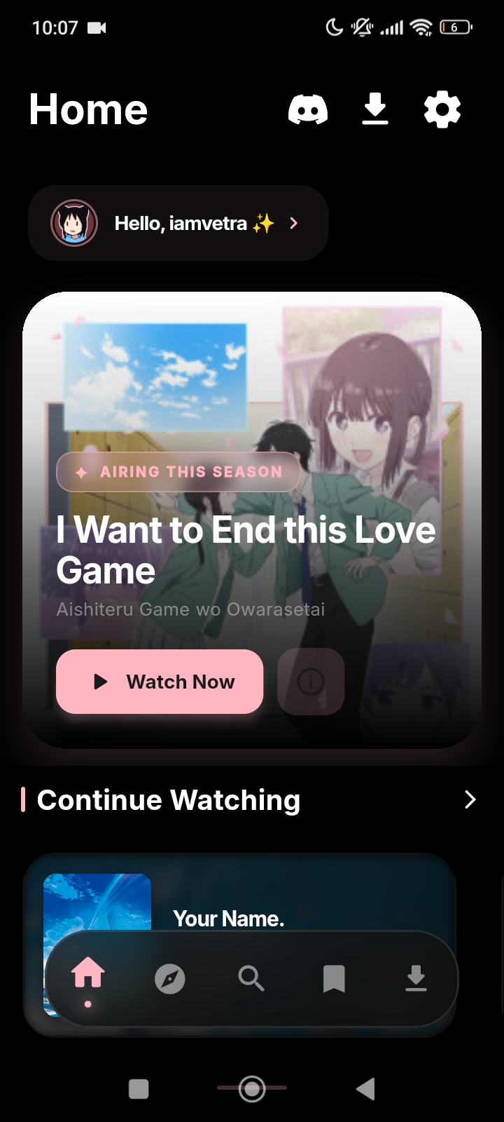 Anime details screen